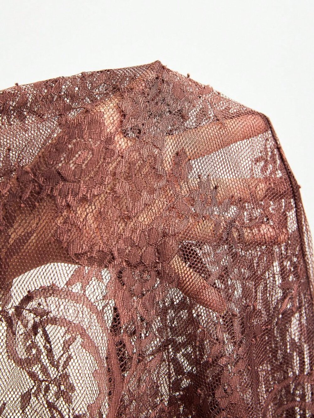 Brown Elegant Women's Ruched Knot Sheer Double Layer Bishop Top - Picture 8 of 8